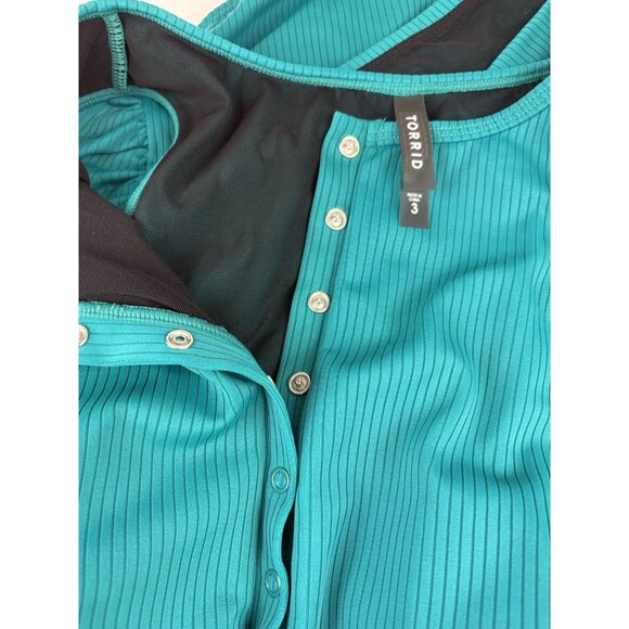 *New Torrid 2 Pc Swimsuit Womens Plus 3 Green High Neck Henley Top Cheeky Brief - Picture 10 of 13